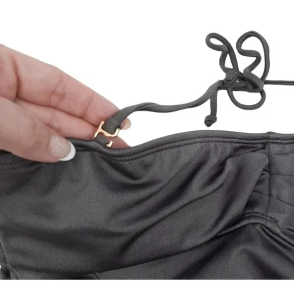 Y2K apostrophe Metallic Gray Cutout Halter Convertible Swimsuit Size L Backless - Picture 3 of 9